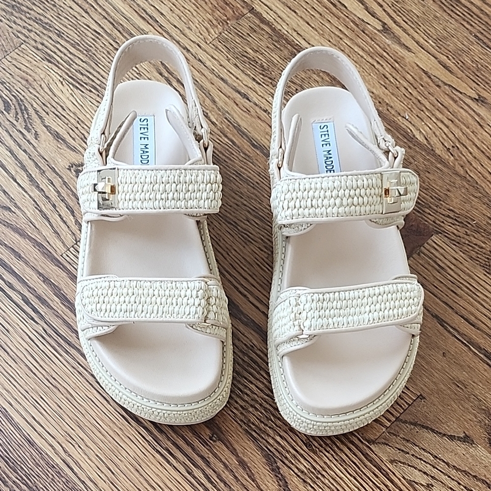 Steve Madden Cream Woven Double-Strap Sandals